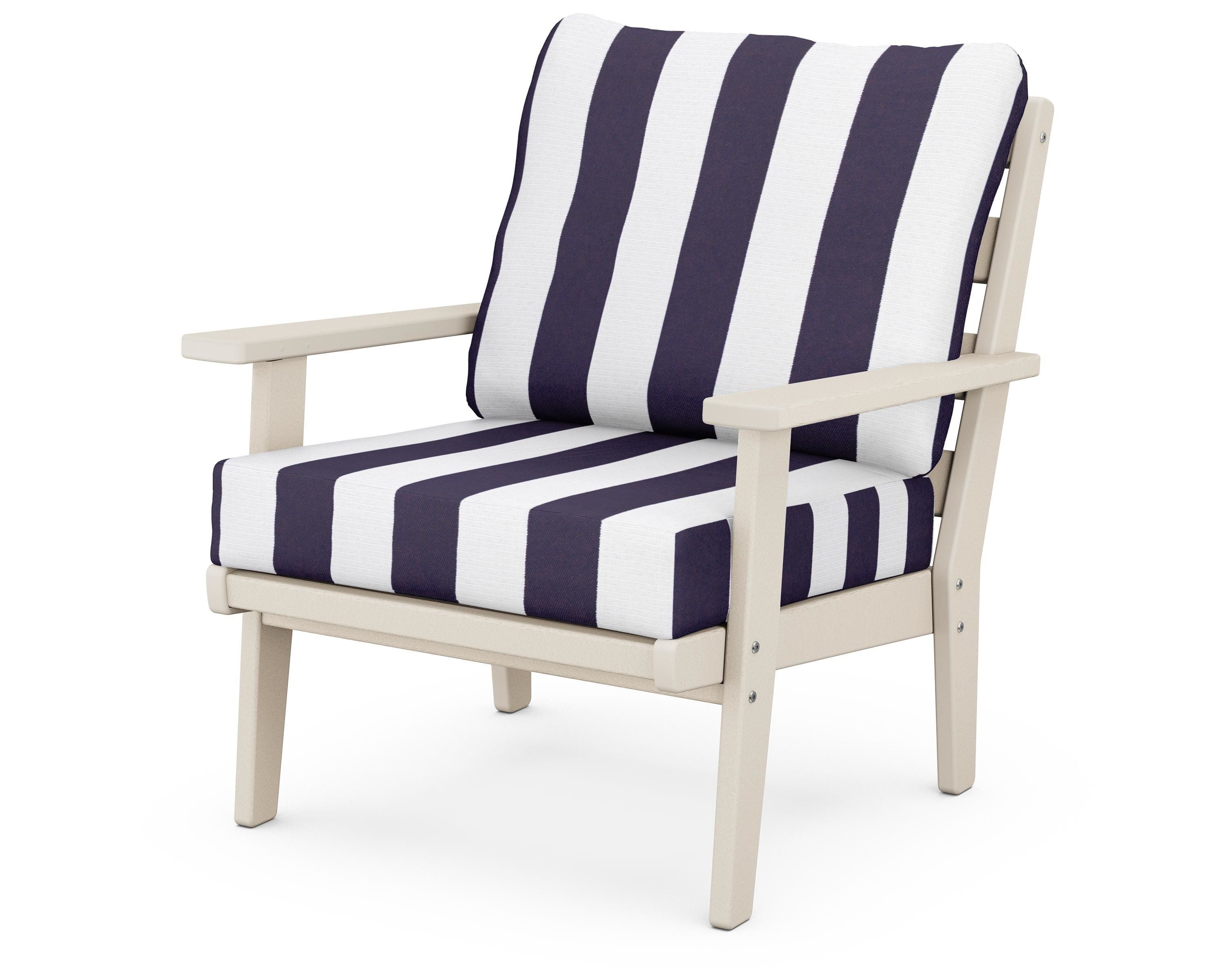 POLYWOOD® Grant Park Deep Seating Chair in Sand / Cabana Stripe Navy
