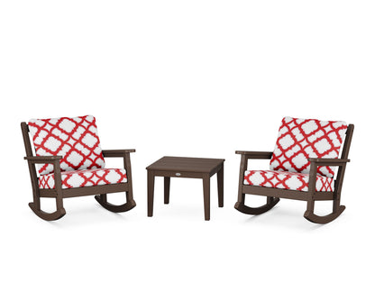 POLYWOOD® Chippendale 3-Piece Deep Seating Rocker Set in Mahogany / Trellis Crimson