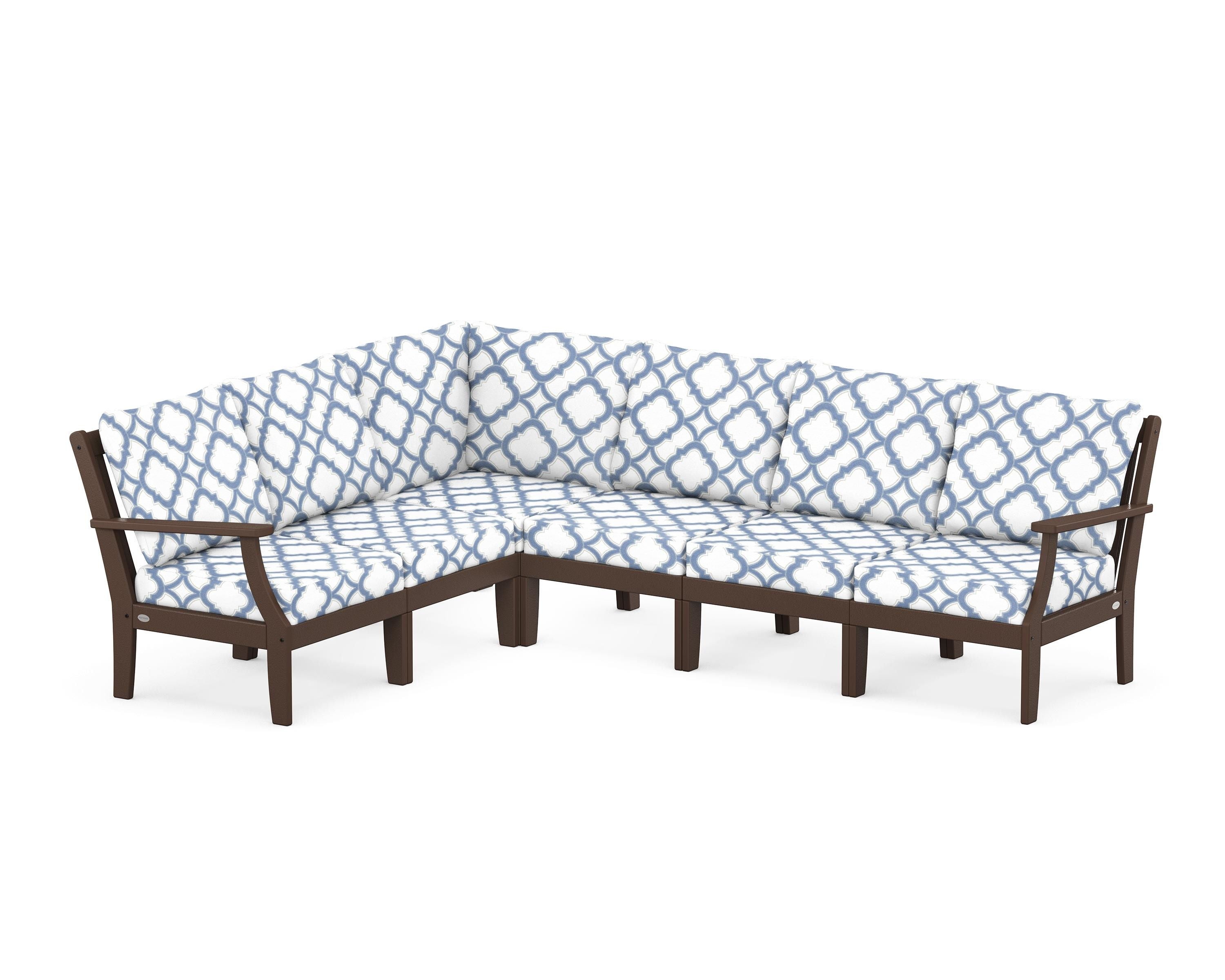 POLYWOOD® Braxton Modular 6-Piece Deep Seating Set in Mahogany / Trellis Sky Blue