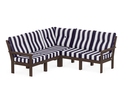 POLYWOOD® Vineyard 5-Piece Sectional in Mahogany / Cabana Stripe Navy