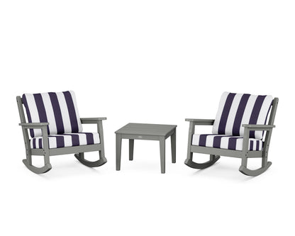 POLYWOOD® Chippendale 3-Piece Deep Seating Rocker Set in Slate Grey / Cabana Stripe Navy