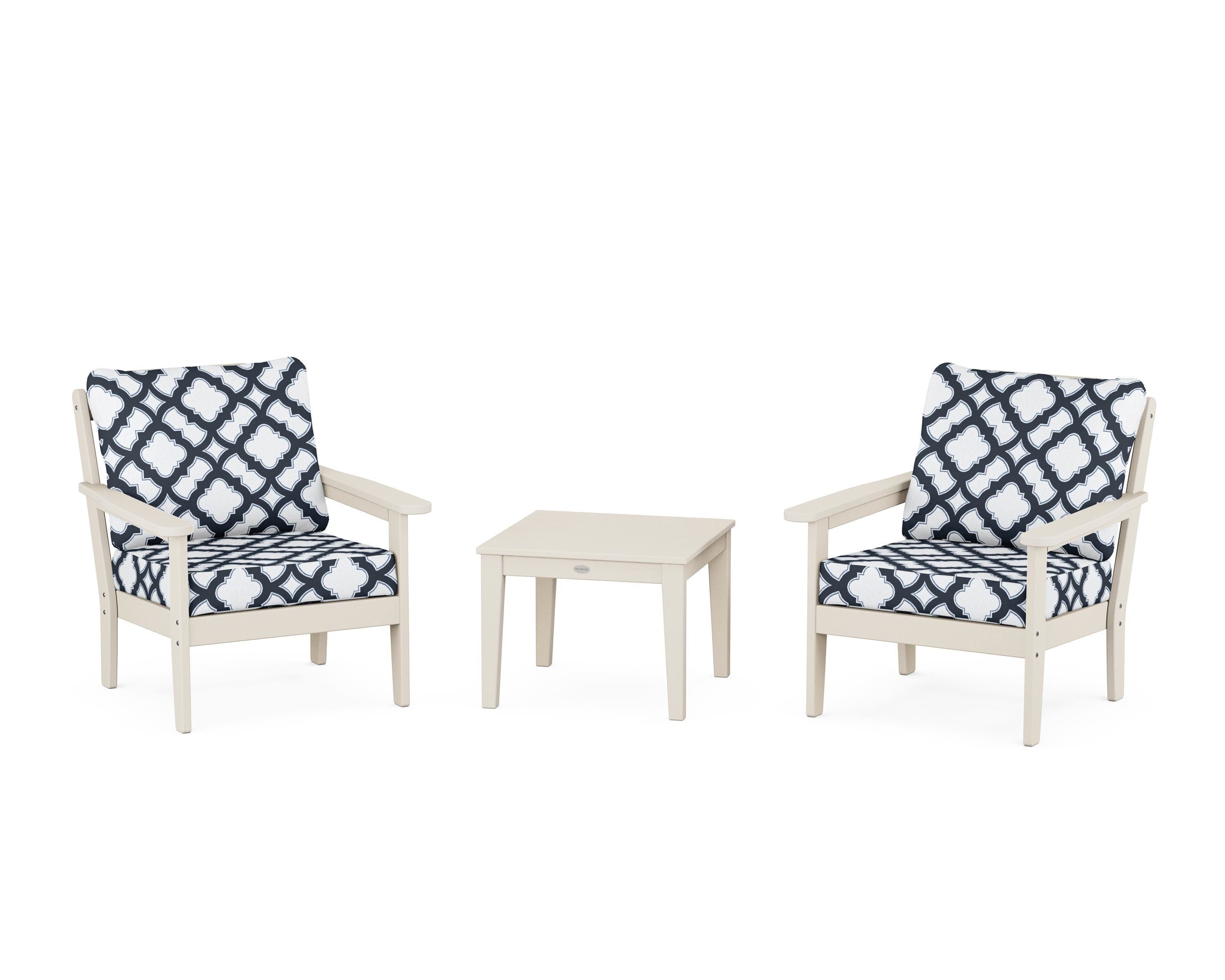 Country Living Cottage 3-Piece Deep Seating Set in Sand / Trellis Marine Indigo