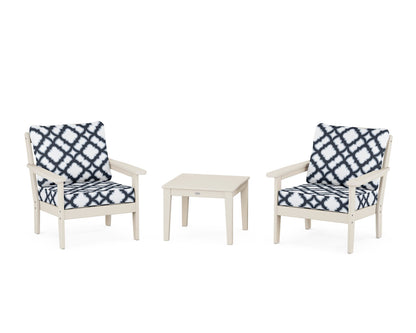 Country Living Cottage 3-Piece Deep Seating Set in Sand / Trellis Marine Indigo