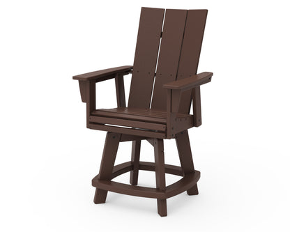 POLYWOOD® Modern Curveback Adirondack Swivel Counter Chair in Mahogany