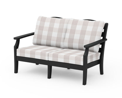 Draper James™ by  POLYWOOD® Savannah Deep Seating Loveseat in Black / Buffalo Plaid Dune Burlap
