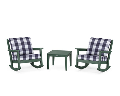 POLYWOOD® Chippendale 3-Piece Deep Seating Rocker Set in Green / Buffalo Plaid Navy