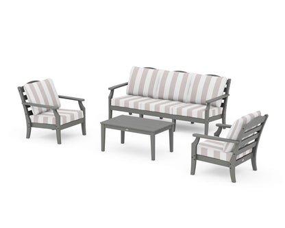 Draper James™ by  POLYWOOD® Savannah 4-Piece Deep Seating Set with Sofa in Slate Grey / Cabana Stripe Dune Burlap