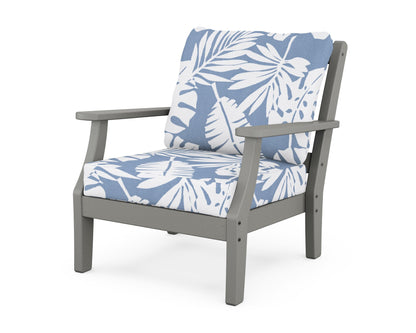 Martha Stewart by POLYWOOD® Chinoiserie Deep Seating Chair in Slate Grey / Leaf Sky Blue
