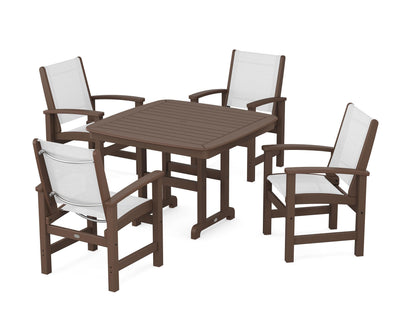 POLYWOOD® Coastal 5-Piece Dining Set in Mahogany / White Sling