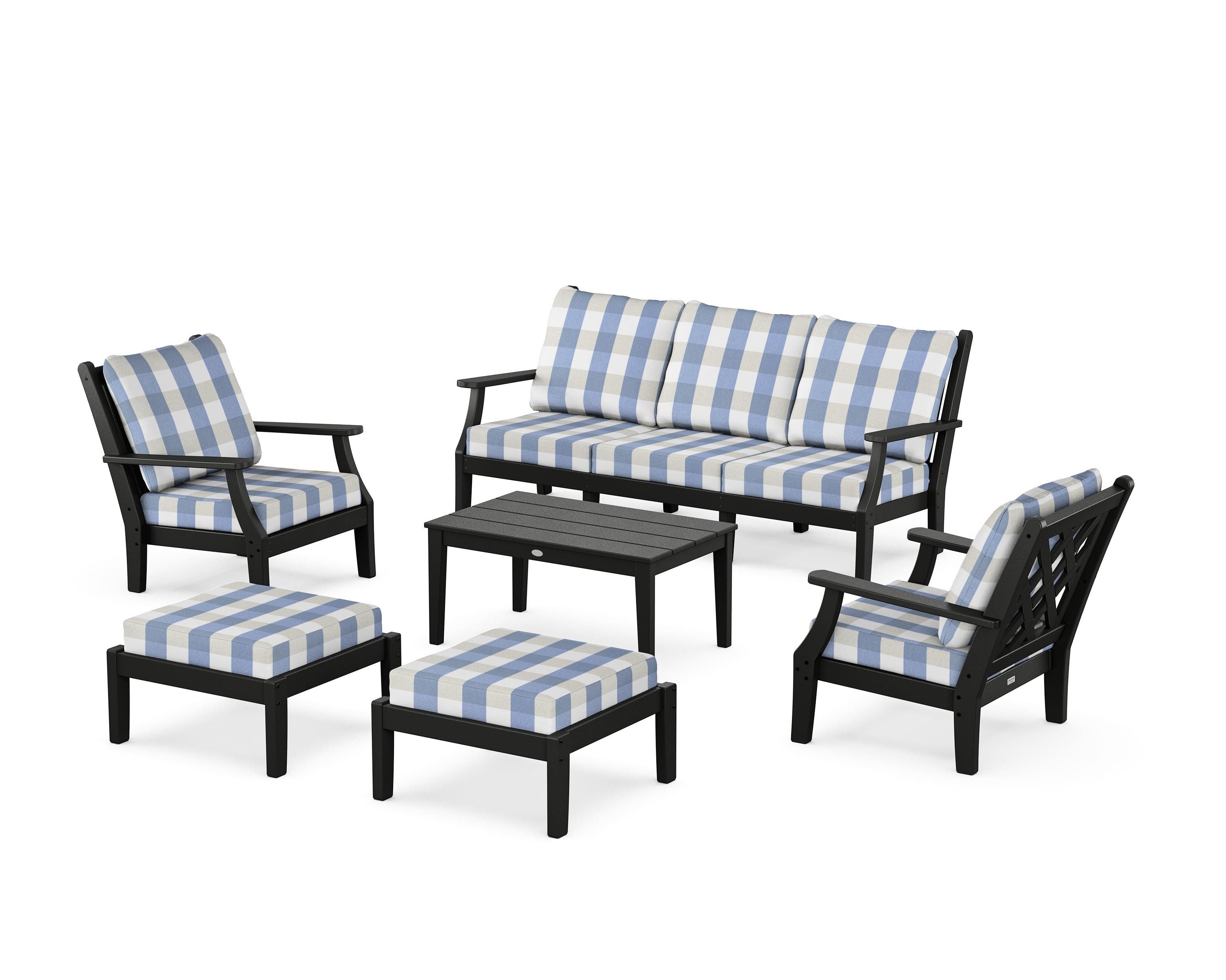 Country Living Wovendale 6-Piece Lounge Sofa Set in Black / Buffalo Plaid Sky Blue