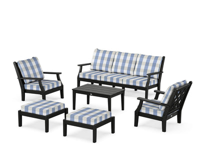 Country Living Wovendale 6-Piece Lounge Sofa Set in Black / Buffalo Plaid Sky Blue