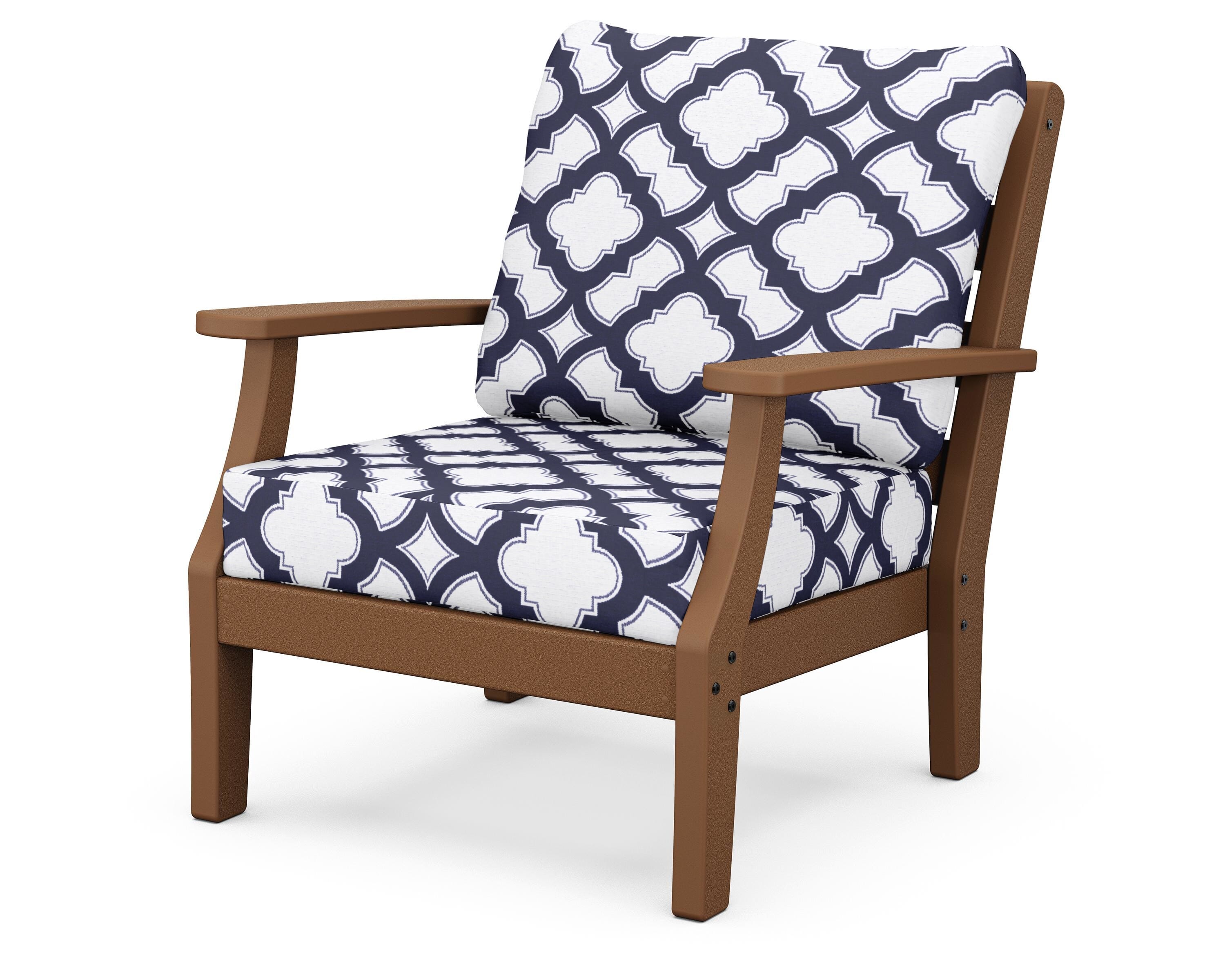 POLYWOOD® Chesapeake Deep Seating Chair in Teak / Trellis Navy
