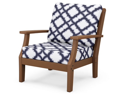 POLYWOOD® Chesapeake Deep Seating Chair in Teak / Trellis Navy