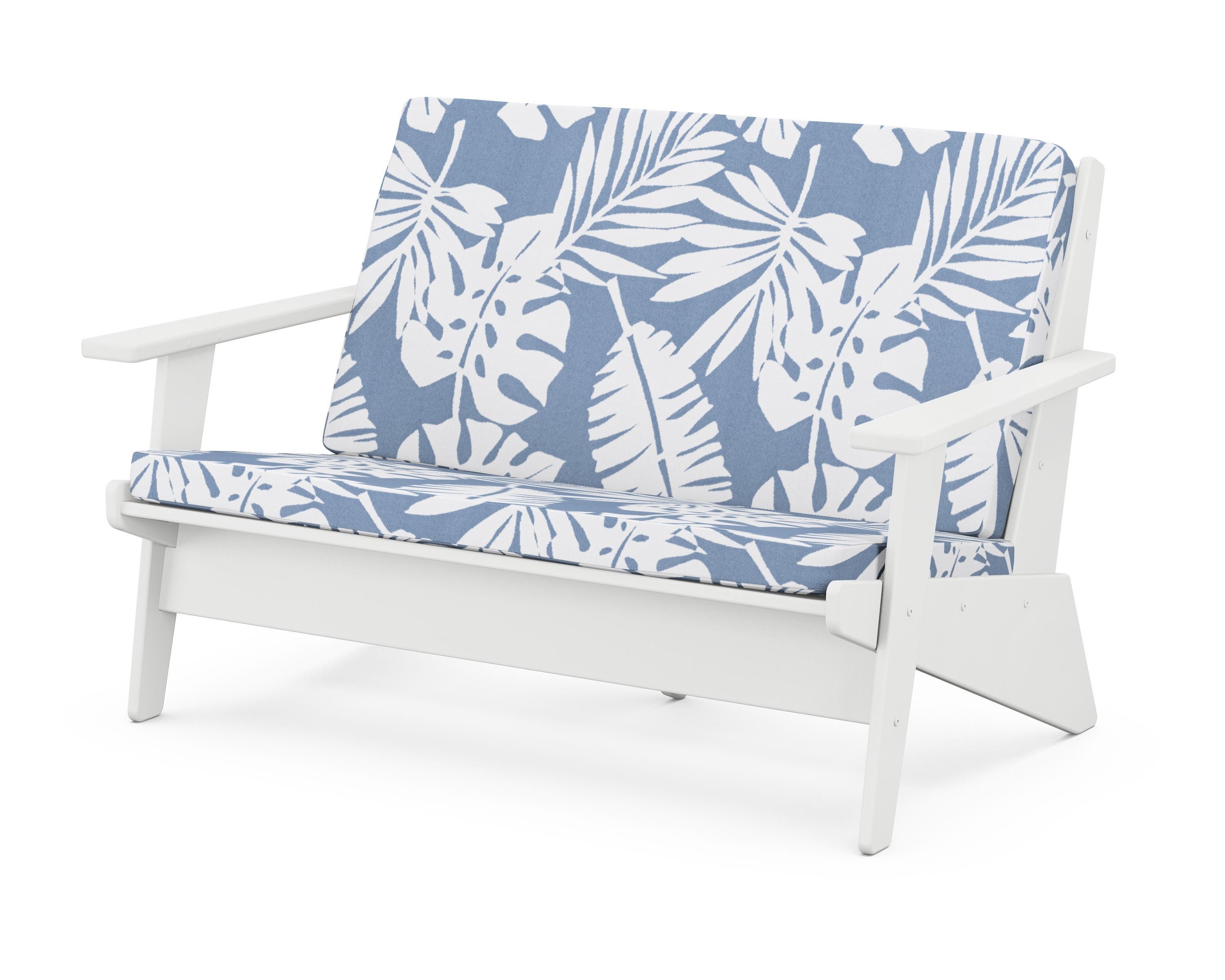 POLYWOOD® Riviera Modern Lounge Loveseat in White / Leaf Sky Blue