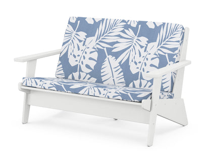 POLYWOOD® Riviera Modern Lounge Loveseat in White / Leaf Sky Blue