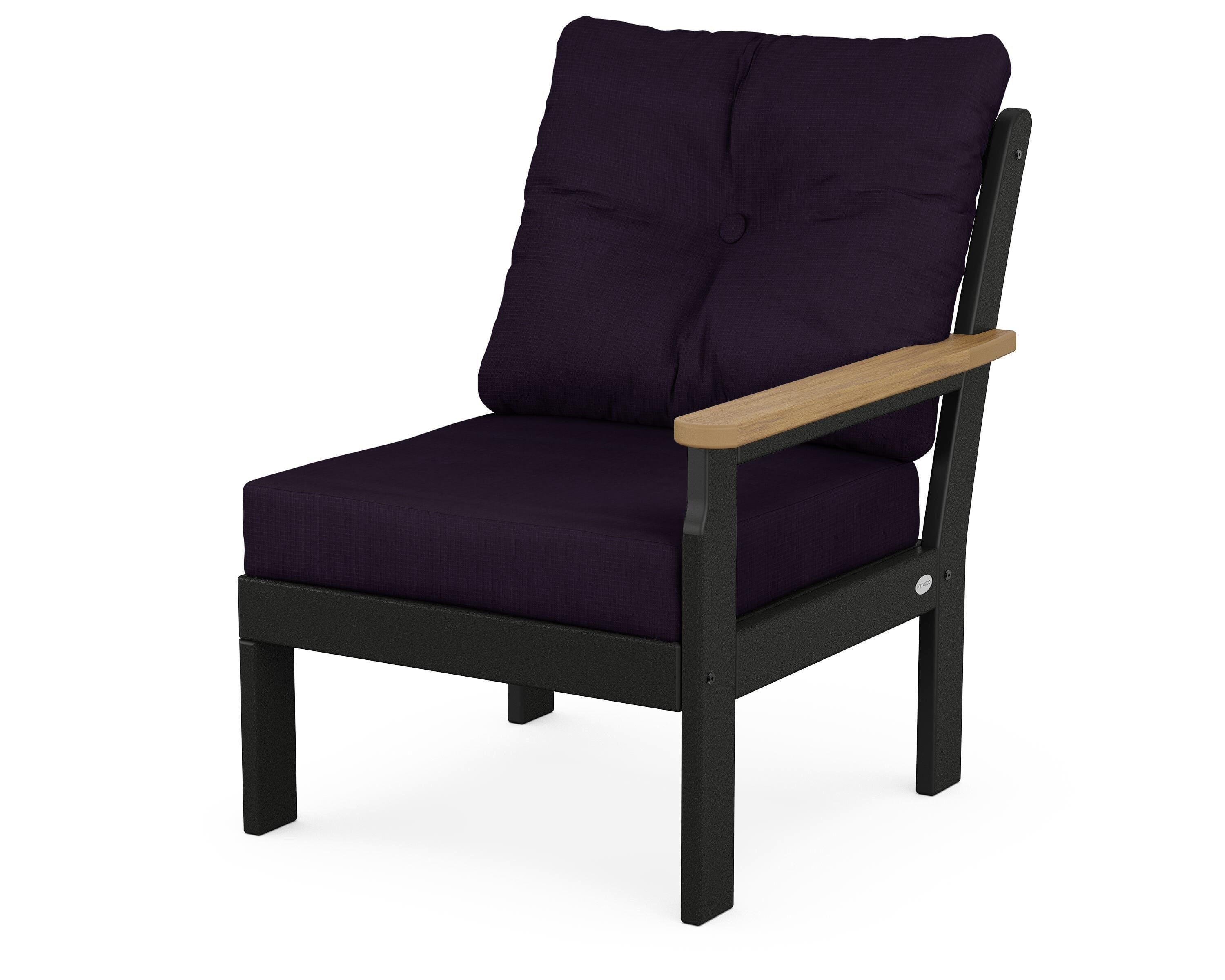POLYWOOD® Vineyard Modular Right Arm Chair in Black / Natural / Navy Linen