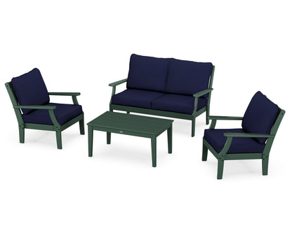 POLYWOOD® Braxton 4-Piece Deep Seating Chair Set in Green / Navy