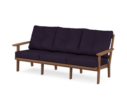 POLYWOOD® Oxford Deep Seating Sofa in Teak / Navy Linen