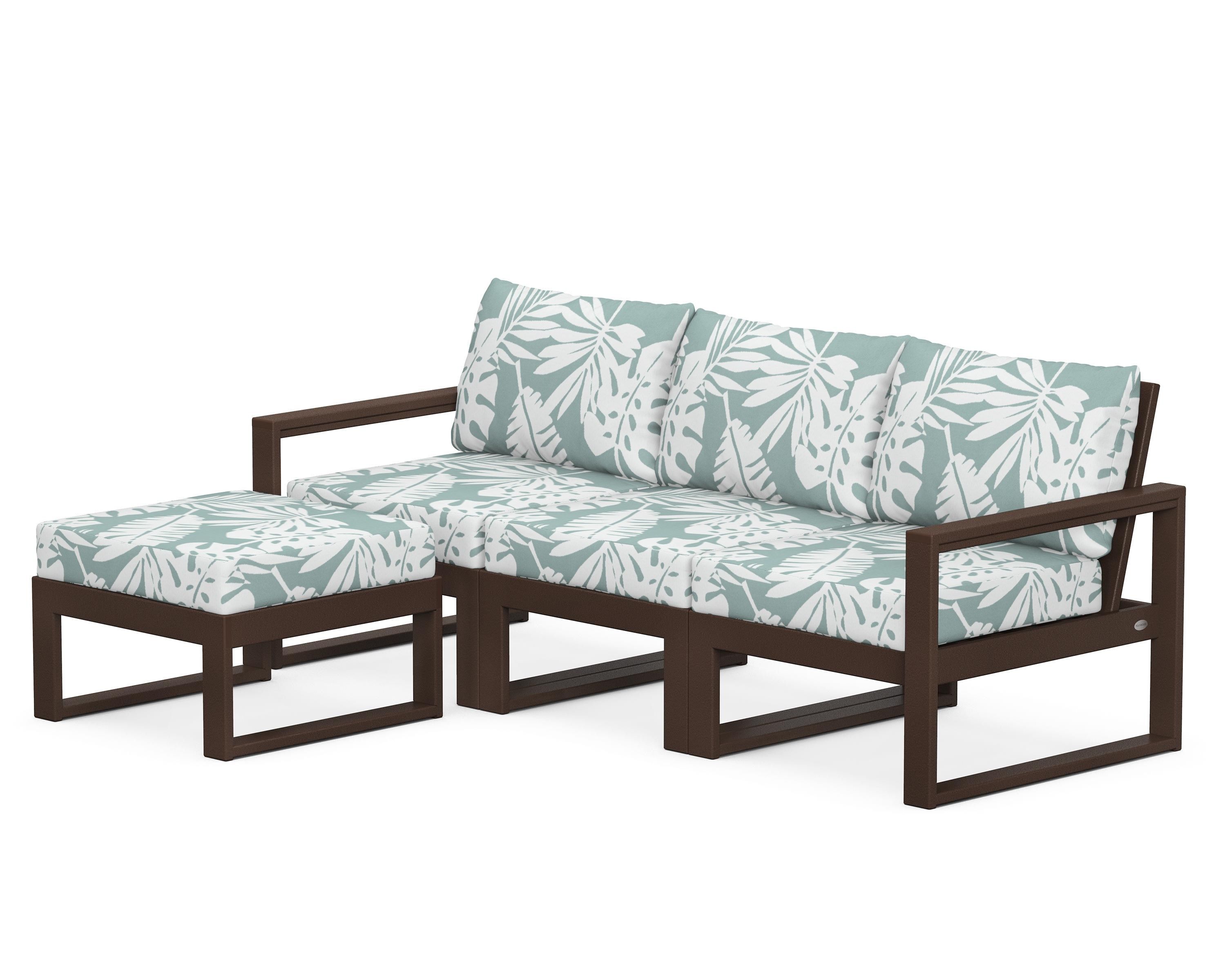 POLYWOOD® EDGE 4-Piece Modular Deep Seating Set with Ottoman in Mahogany / Leaf Glacier Spa