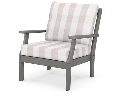 POLYWOOD® Braxton Deep Seating Chair in Slate Grey / Buffalo Plaid Dune Burlap