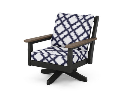 POLYWOOD® Chippendale Deep Seating Swivel Chair in Black / Kona / Trellis Navy