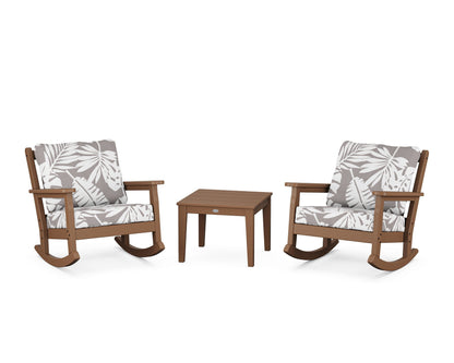 POLYWOOD® Chippendale 3-Piece Deep Seating Rocker Set in Teak / Leaf Grey Mist