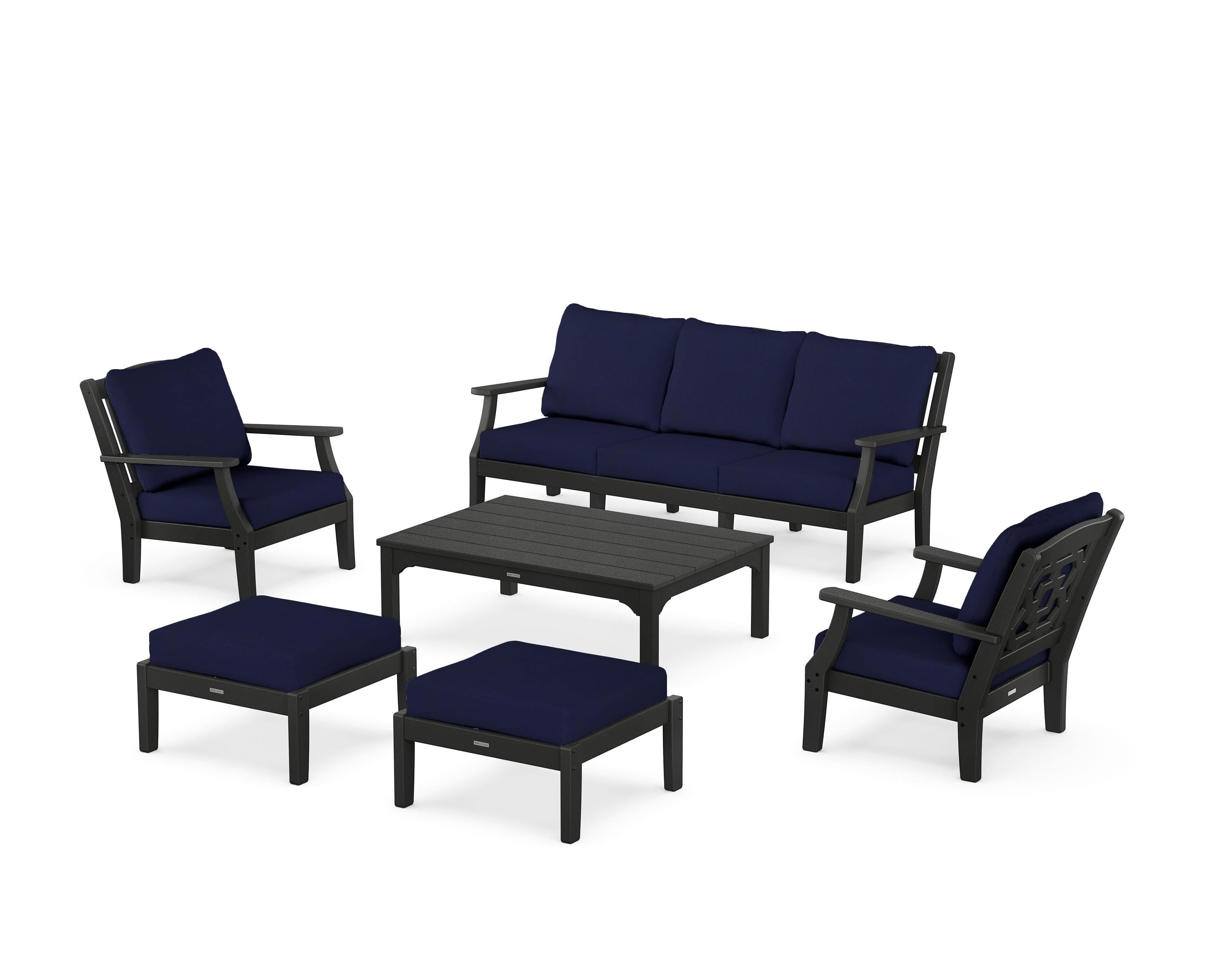 Martha Stewart by POLYWOOD® Chinoiserie 6-Piece Lounge Sofa Set in Black / Navy