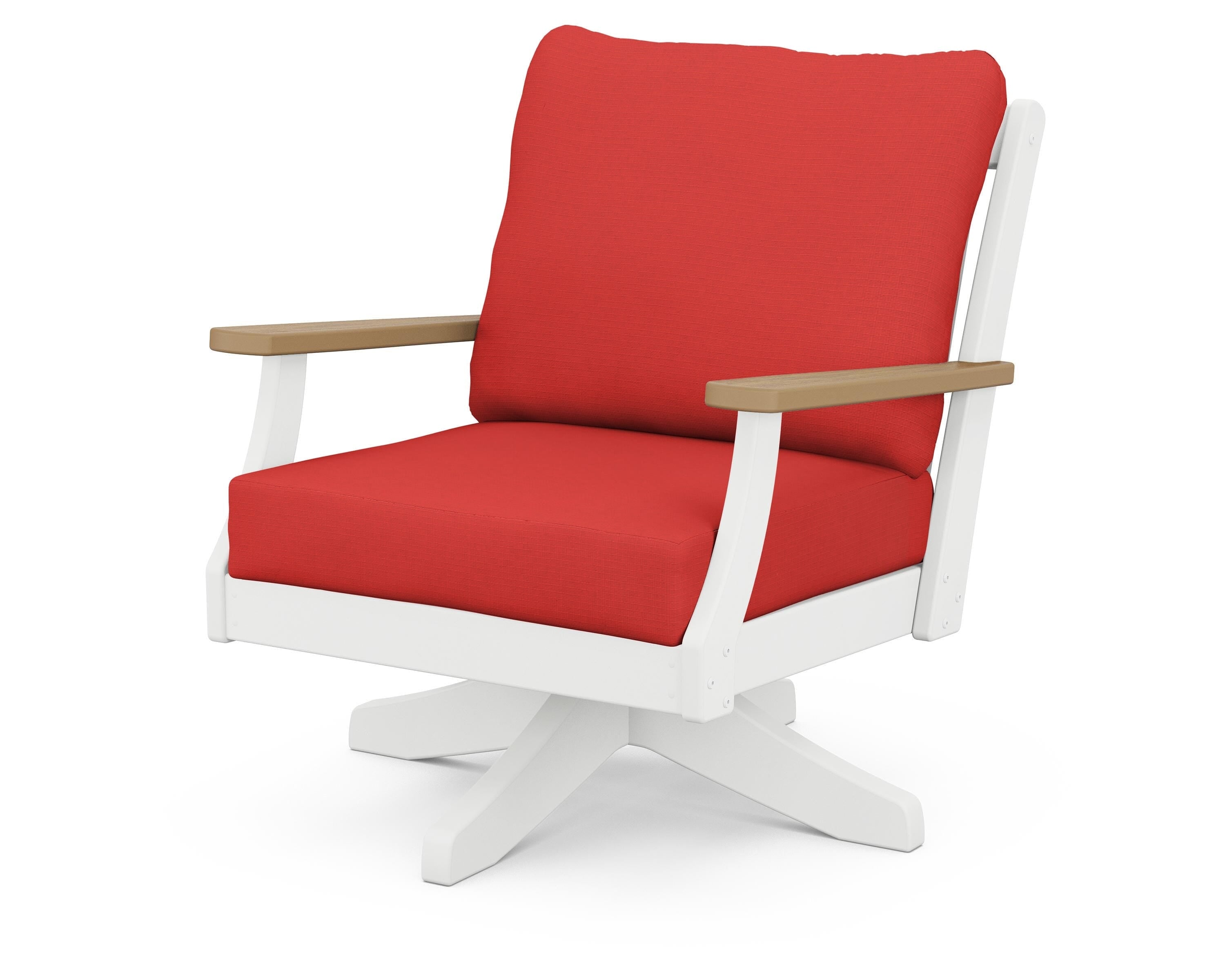 POLYWOOD® Braxton Deep Seating Swivel Chair in White / Natural / Crimson Linen