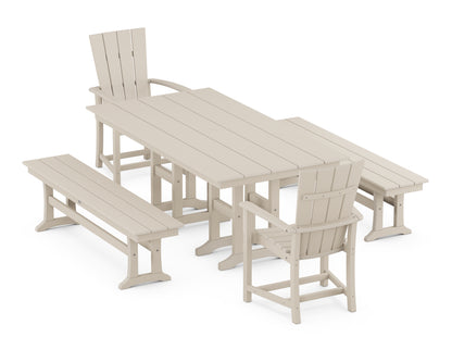 POLYWOOD® Quattro 5-Piece Farmhouse Dining Set with Benches in Sand