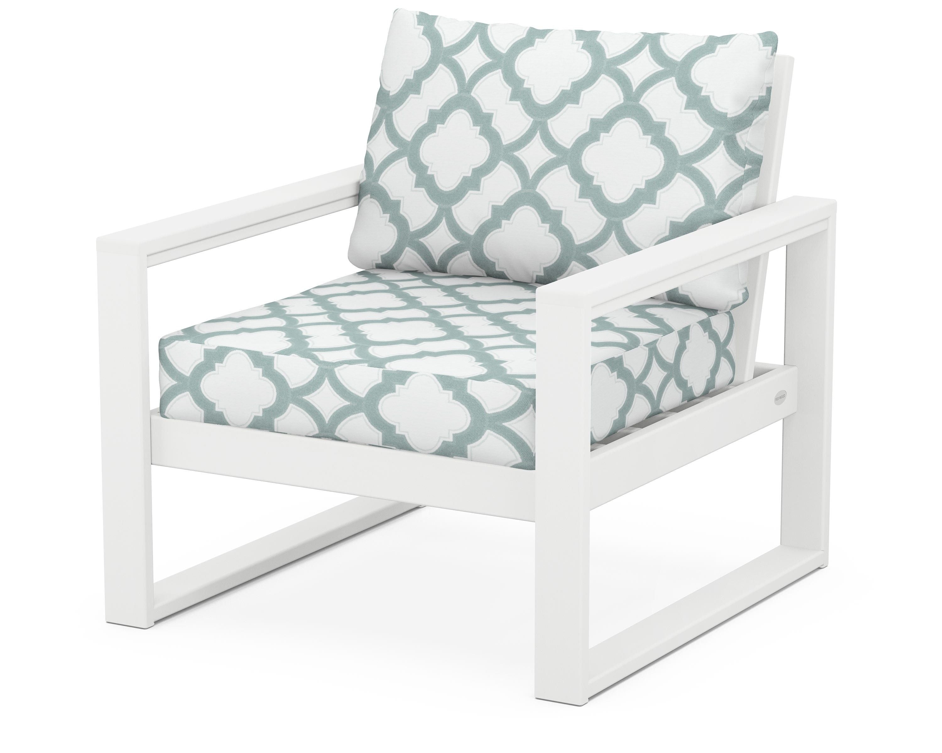 POLYWOOD® EDGE Club Chair in White / Trellis Glacier Spa