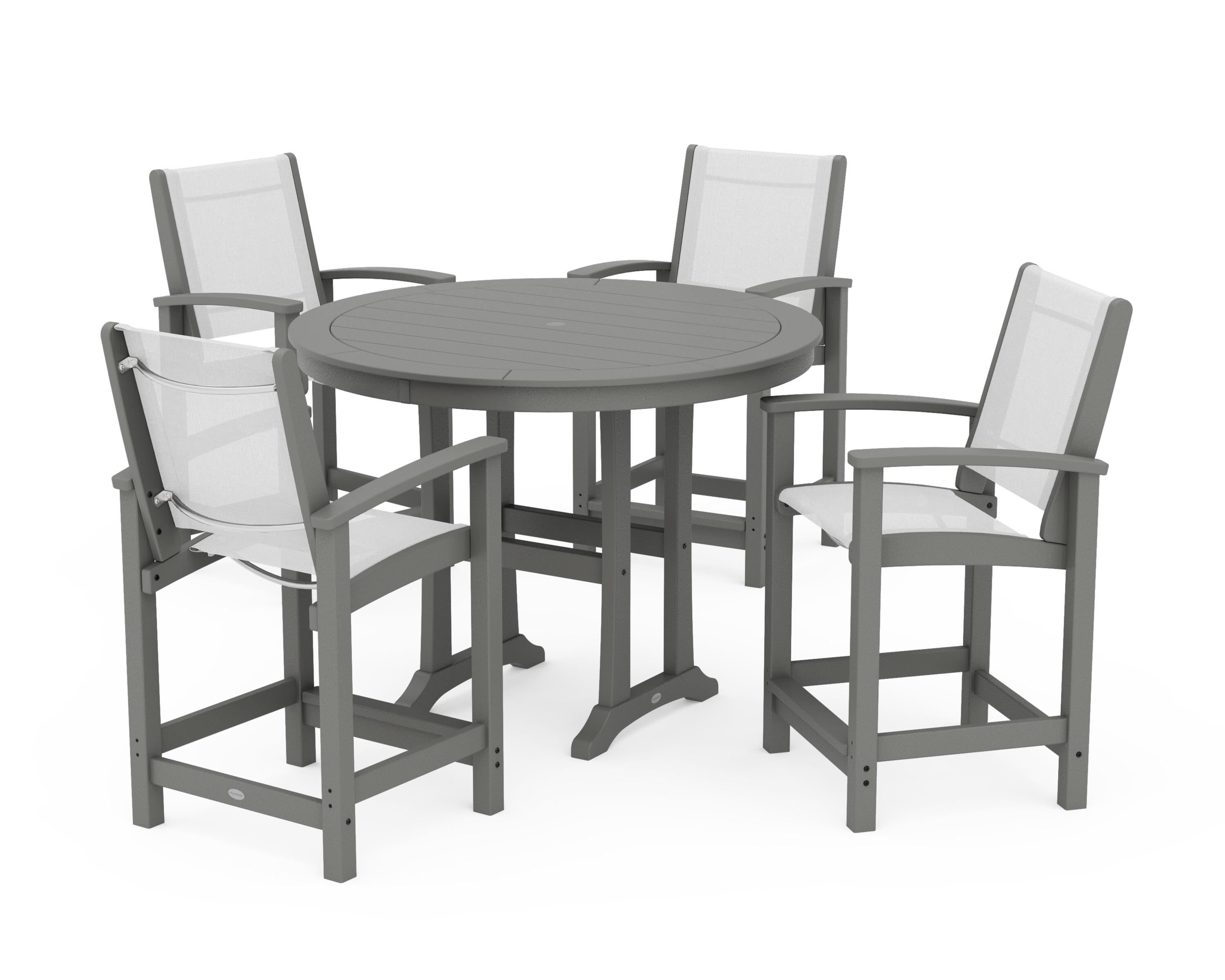 POLYWOOD® Coastal 5-Piece Counter Set in Slate Grey / White Sling