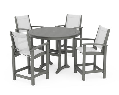 POLYWOOD® Coastal 5-Piece Counter Set in Slate Grey / White Sling