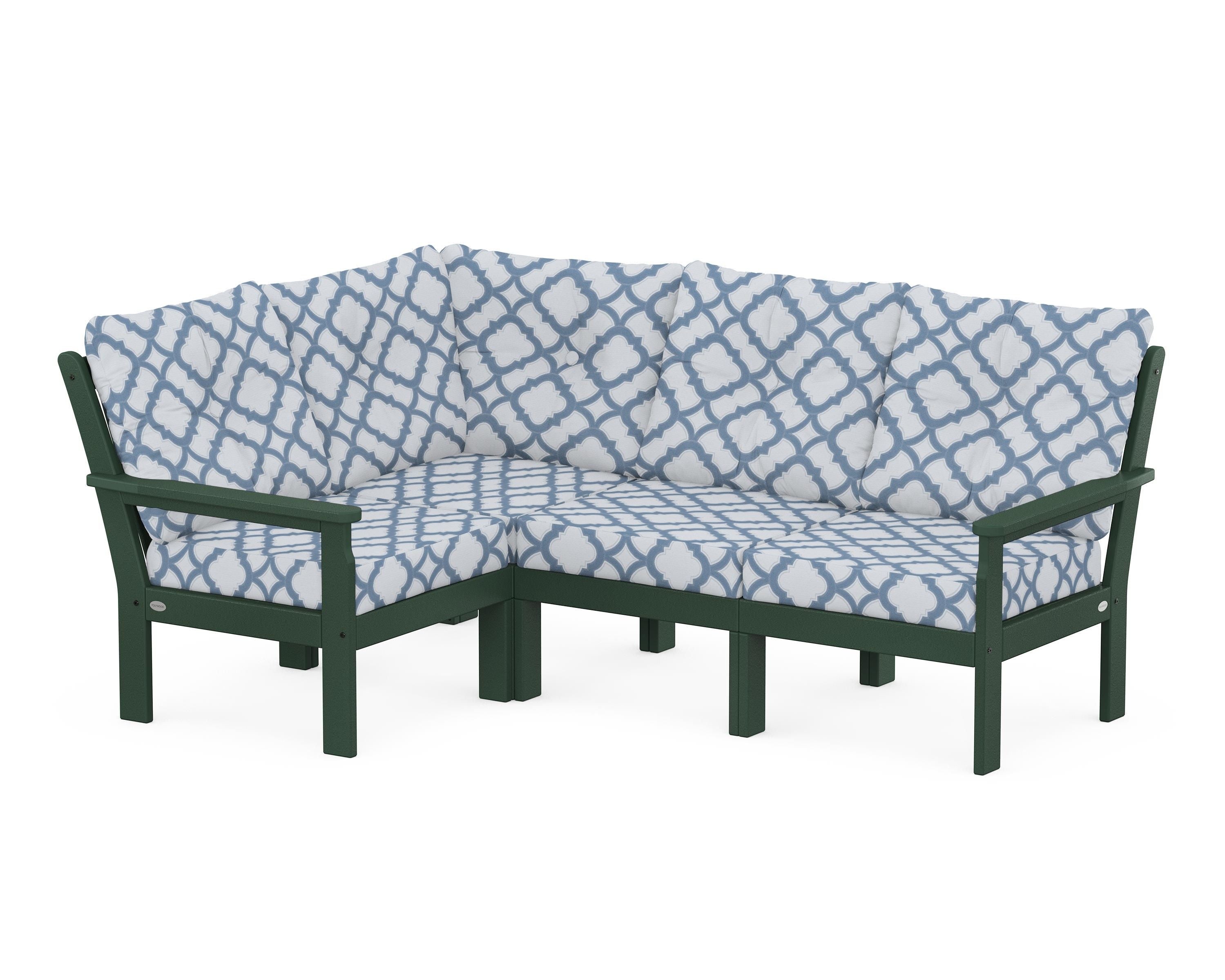 POLYWOOD® Vineyard 4-Piece Sectional in Green / Trellis Sky Blue