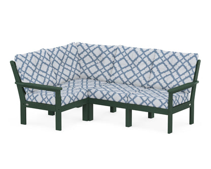POLYWOOD® Vineyard 4-Piece Sectional in Green / Trellis Sky Blue