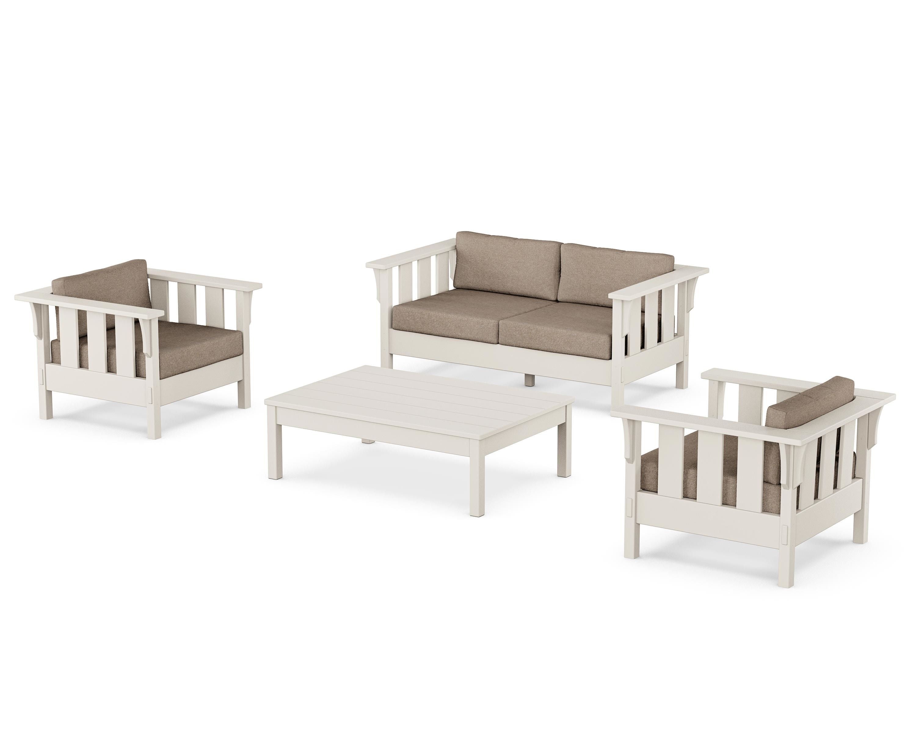 Martha Stewart by POLYWOOD® Acadia 4-Piece Deep Seating Set with Loveseat in Sand / Spiced Burlap