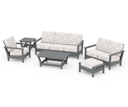 POLYWOOD® Harbour 6-Piece Outdoor Living Set in Slate Grey / Trellis Dune Burlap