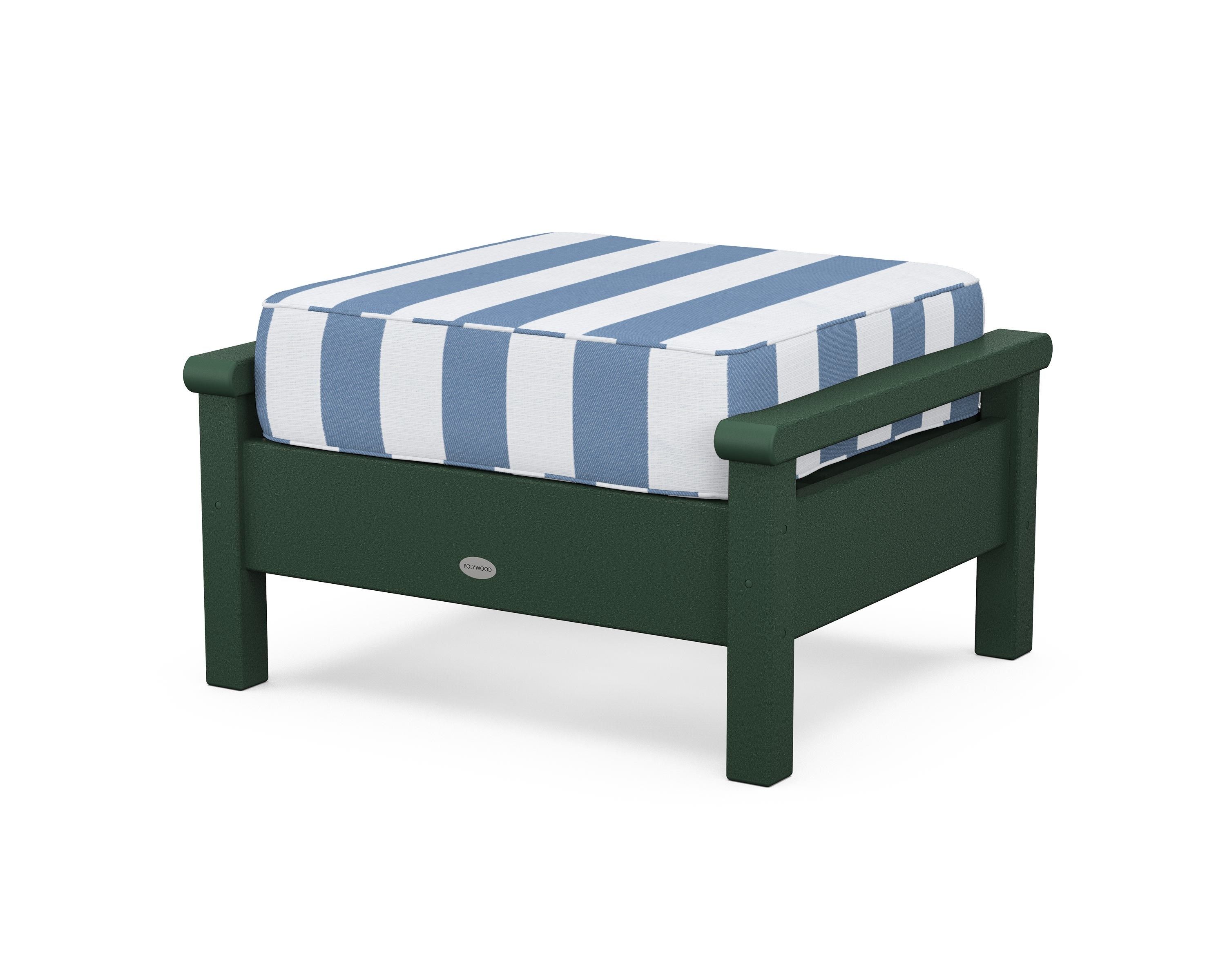 POLYWOOD® Harbour Deep Seating Ottoman in Green / Cabana Stripe Sky Blue