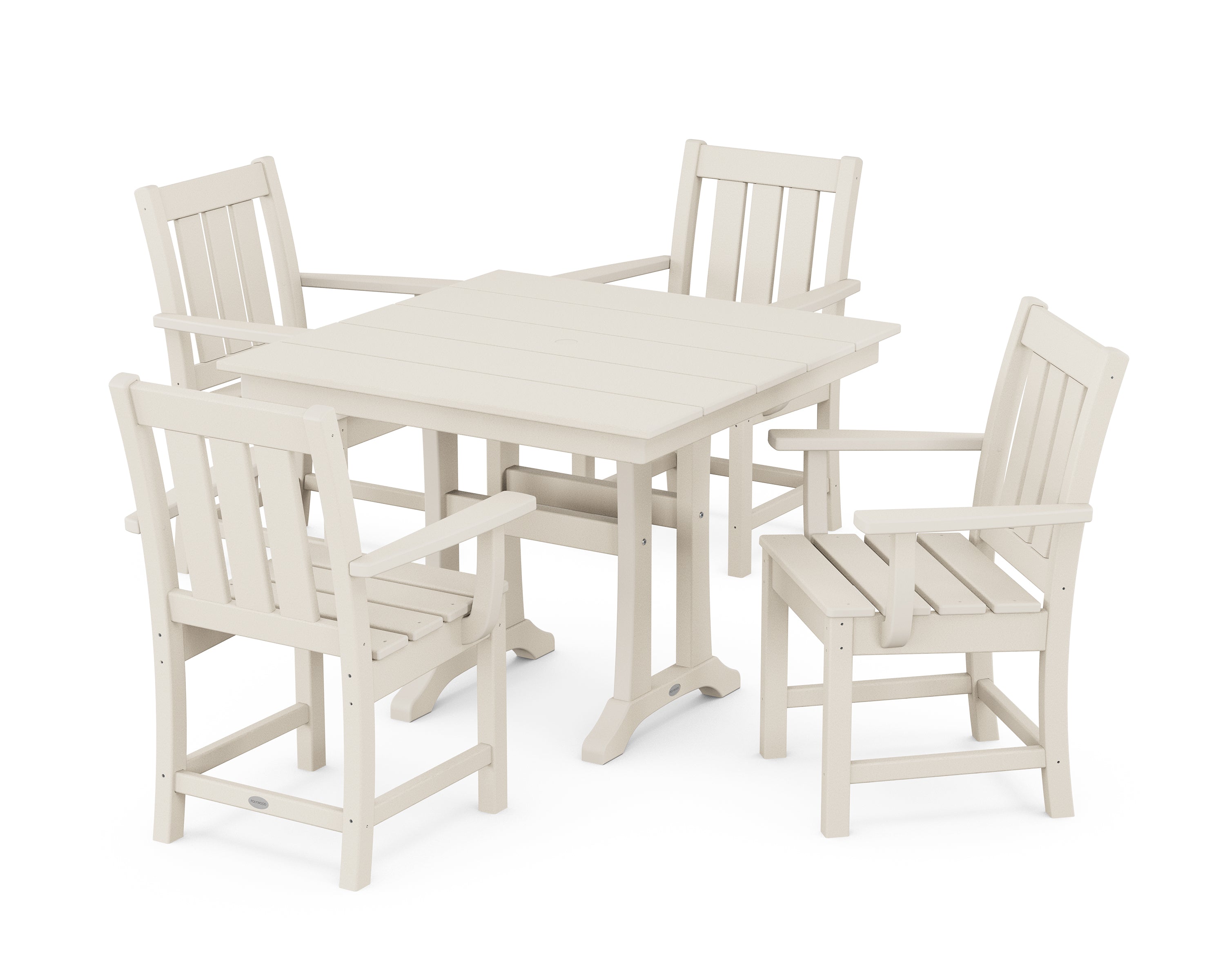 POLYWOOD® Oxford 5-Piece Farmhouse Dining Set with Trestle Legs in Sand
