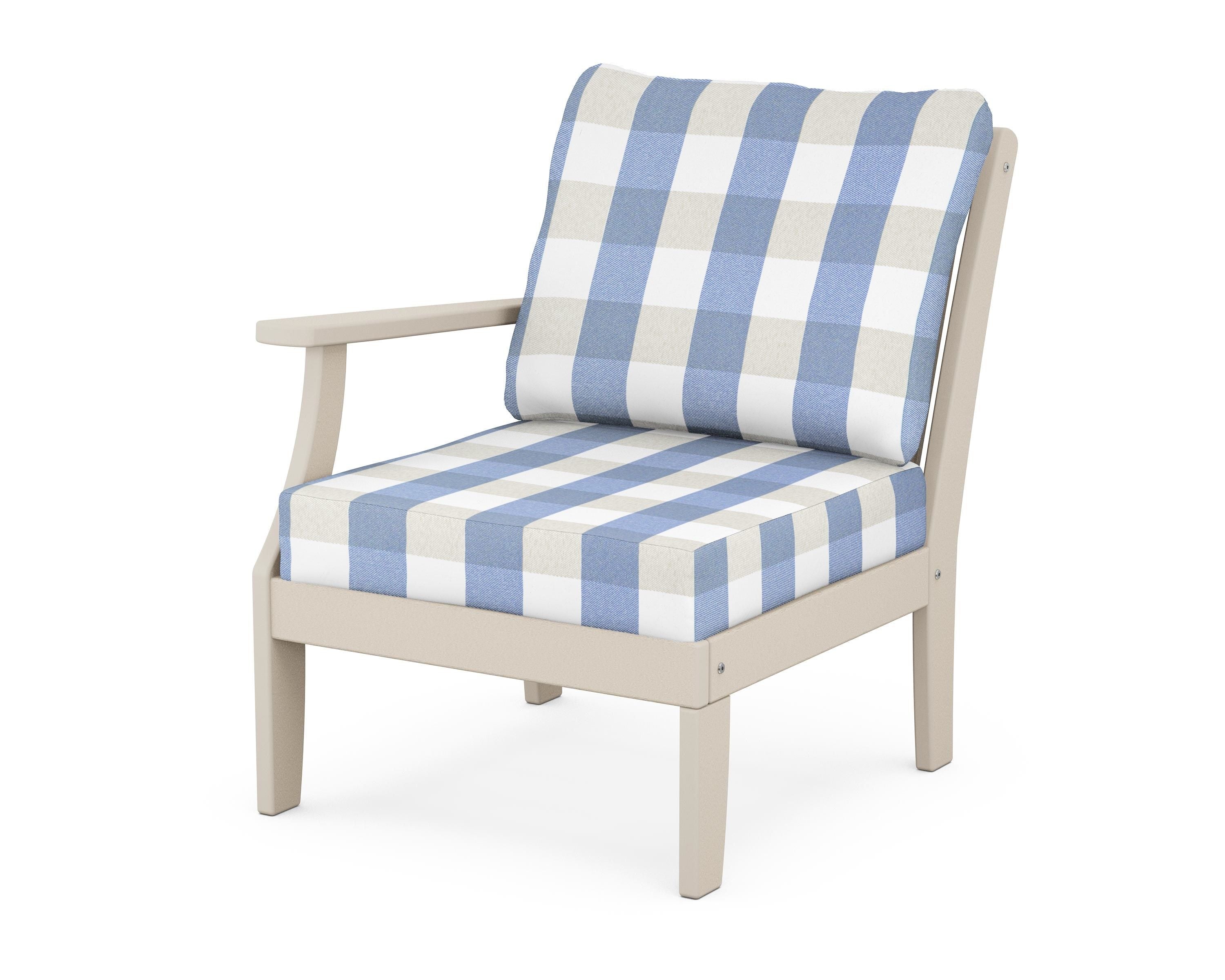 POLYWOOD® Braxton Modular Left Arm Chair in Sand / Buffalo Plaid Sky Blue