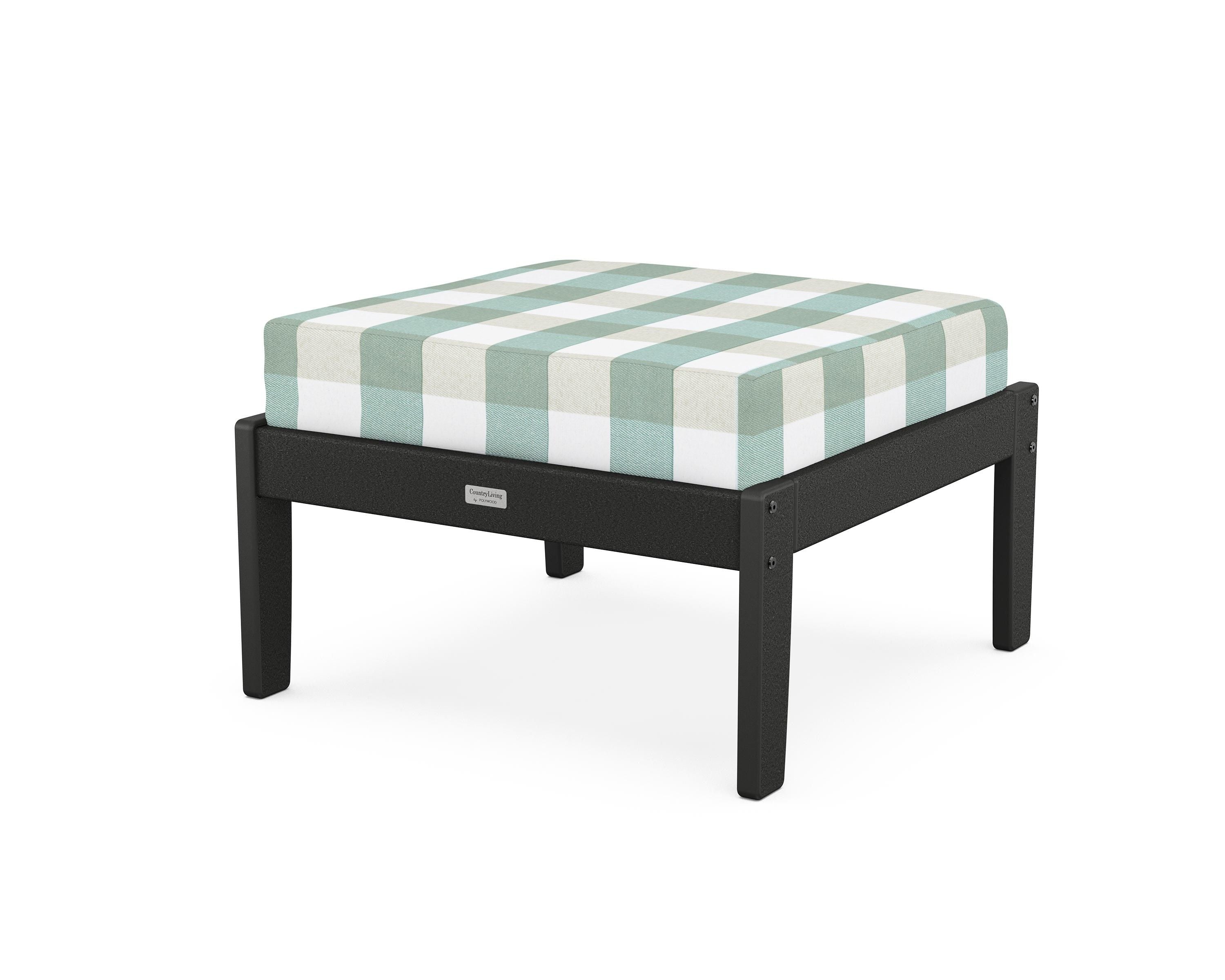Country Living Cottage Deep Seating Ottoman in Black / Buffalo Plaid Glacier Spa