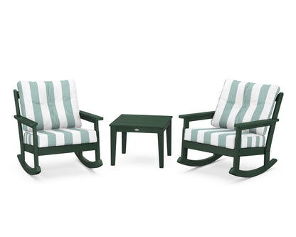 POLYWOOD® Vineyard 3-Piece Deep Seating Rocker Set in Green / Cabana Stripe Glacier Spa