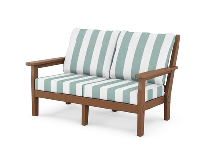 POLYWOOD® Chippendale Deep Seating Loveseat in Teak / Cabana Stripe Glacier Spa