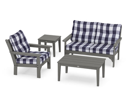 POLYWOOD® Vineyard 4-Piece Deep Seating Set in Slate Grey / Buffalo Plaid Navy
