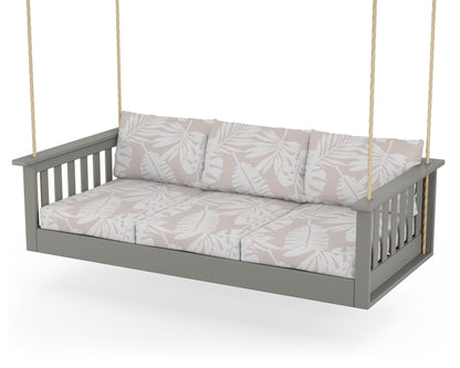POLYWOOD® Vineyard Daybed Swing in Slate Grey / Leaf Dune Burlap