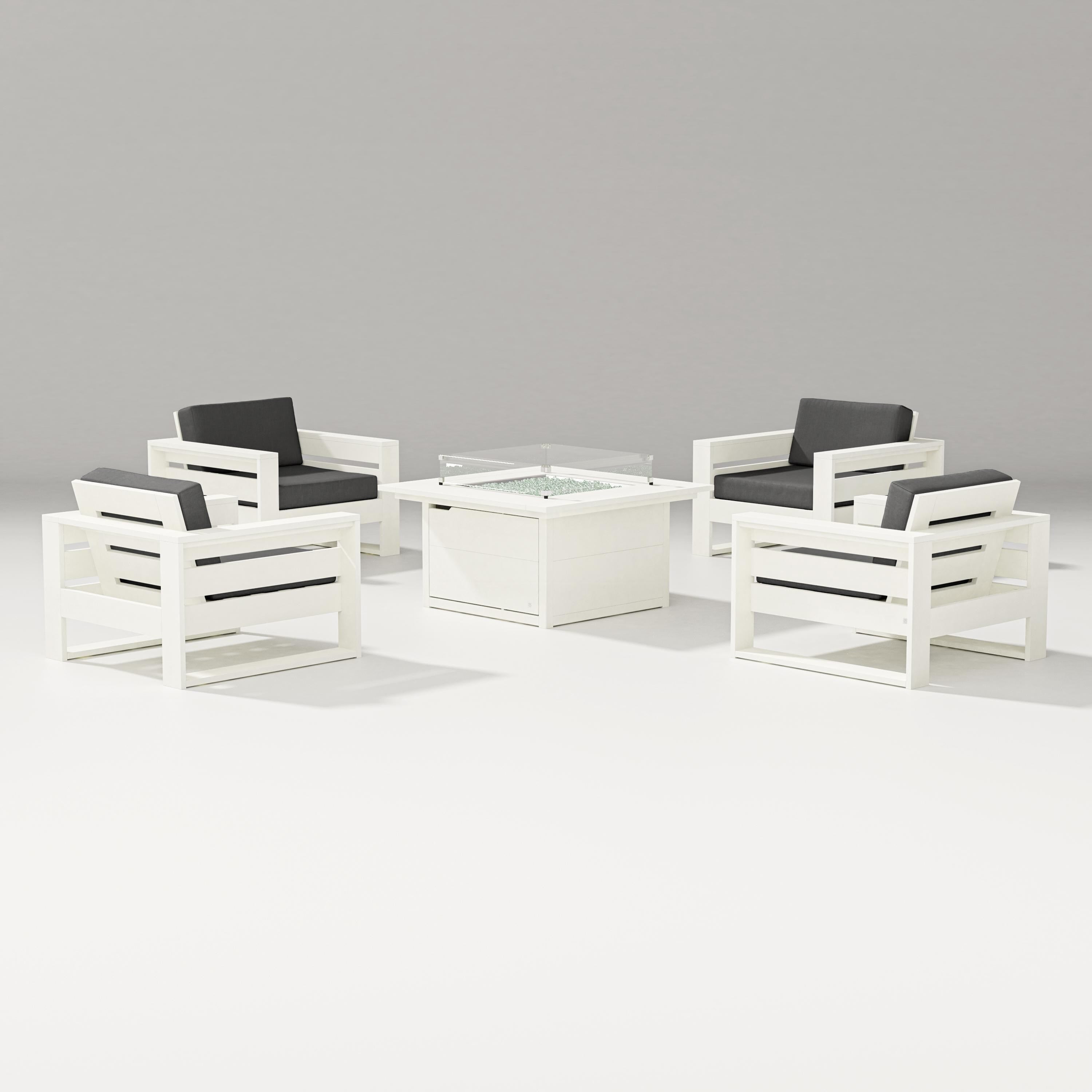 PW Designer Series Latitude 5-Piece Lounge Fire Table Set in Vintage White / Spectrum Carbon
