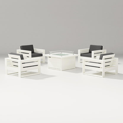 PW Designer Series Latitude 5-Piece Lounge Fire Table Set in Vintage White / Spectrum Carbon