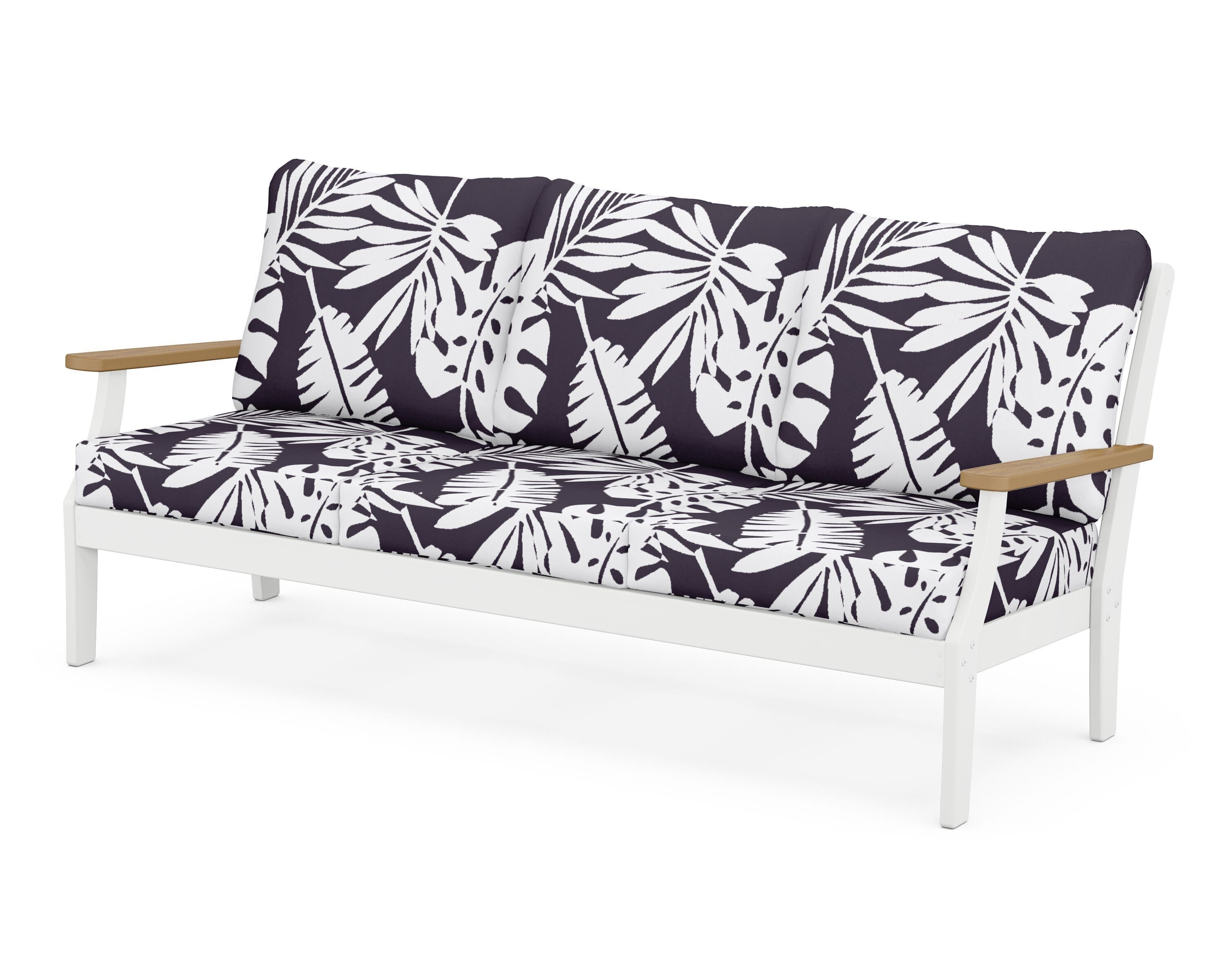 POLYWOOD® Braxton Deep Seating Sofa in White / Natural / Leaf Navy