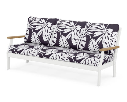 POLYWOOD® Braxton Deep Seating Sofa in White / Natural / Leaf Navy
