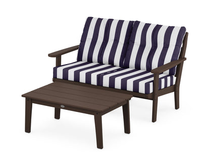 POLYWOOD® Lakeside 2-Piece Lounge Loveseat Set in Mahogany / Cabana Stripe Navy