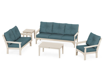 POLYWOOD® Vineyard 5 Piece Deep Seating Set in Sand / Ocean Teal